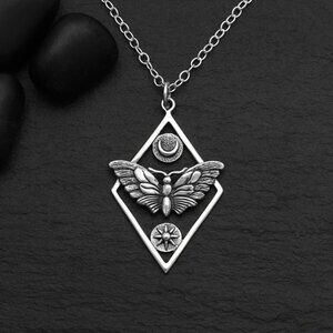 Sterling Silver Geometric Moth Necklace - Nature & Celestial Pendant Jewelry